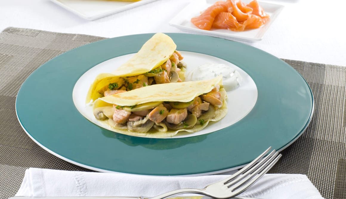 Creppes de Salmón Noruego fresco y champiñones