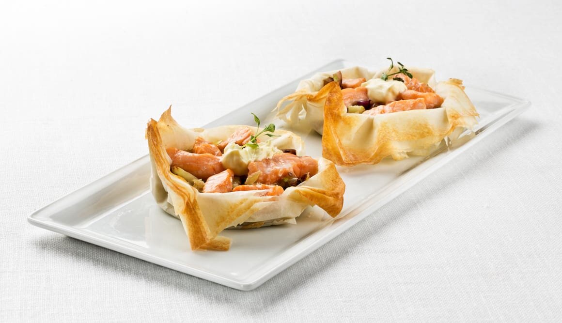 Tartitas de Salmón Noruego fresco y verduras