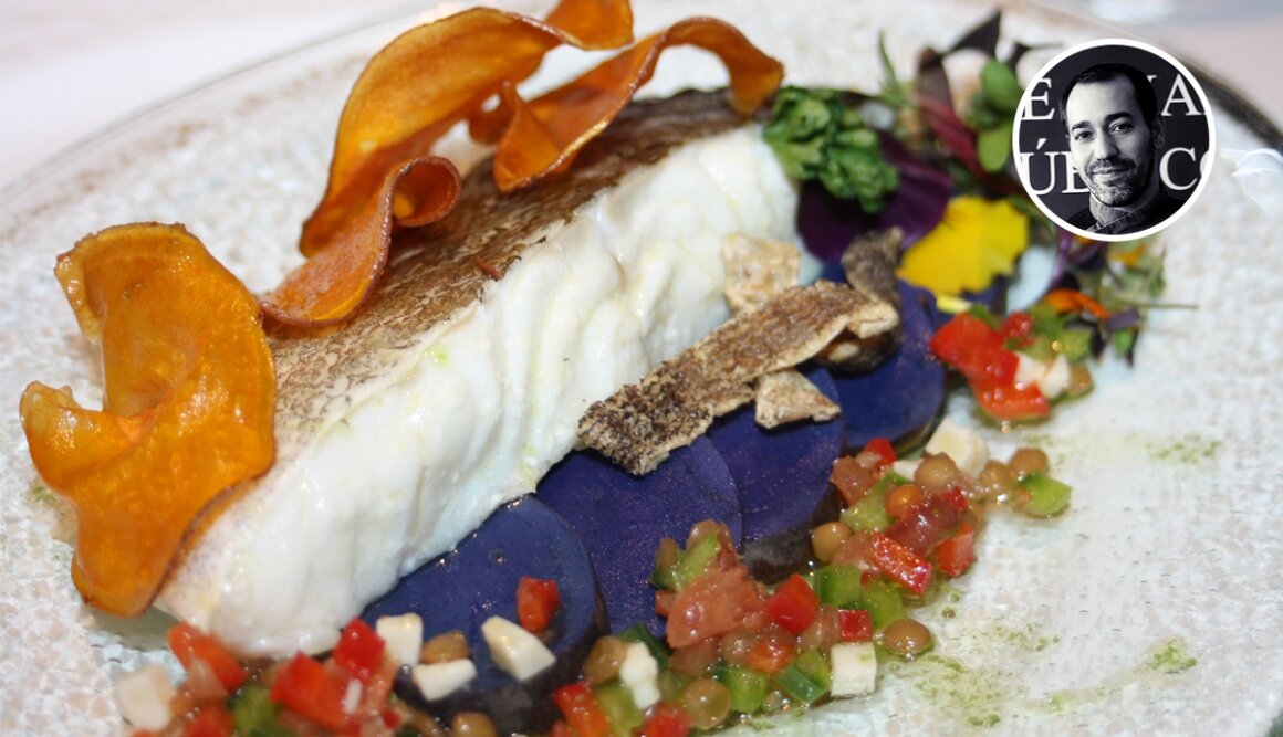 Skrei confitado con vinagreta de lentejas y queso fresco