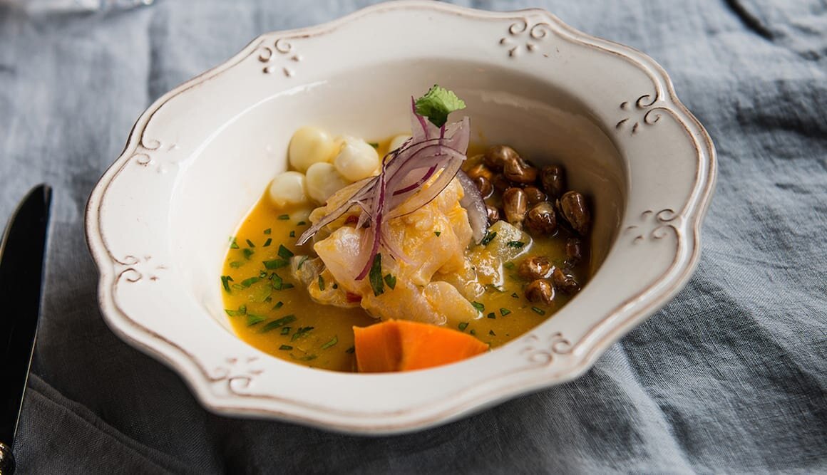 Tapa de ceviche de Skrei con leche de tigre y ají amarillo by Alejandro Torres