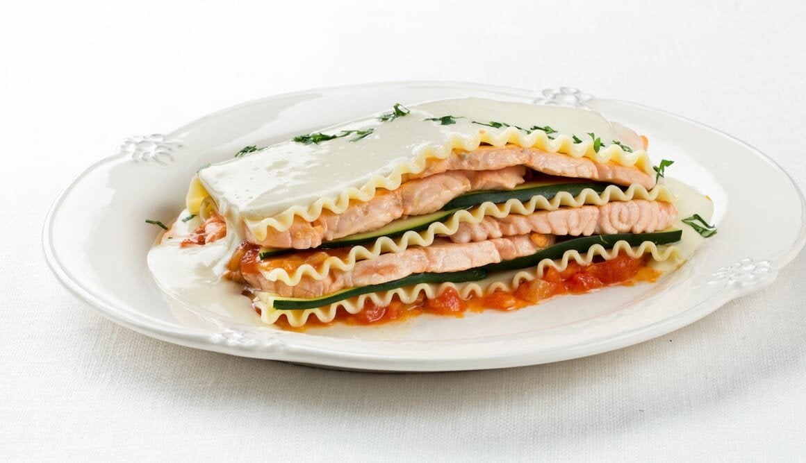 Lasaña de Salmón Noruego fresco y calabacín