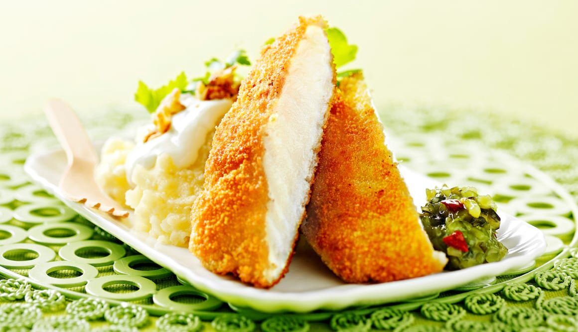 Bacalao Noruego fresco crujiente con puré de patatas