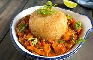 Mofongo de yuca con Bacalao Noruego