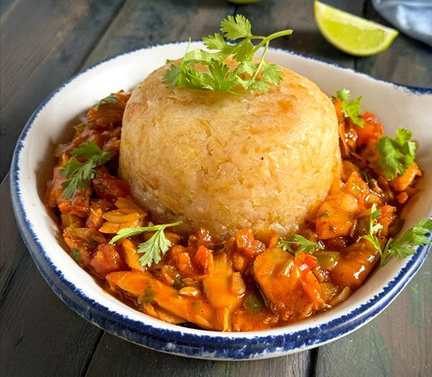 Mofongo de yuca con Bacalao Noruego