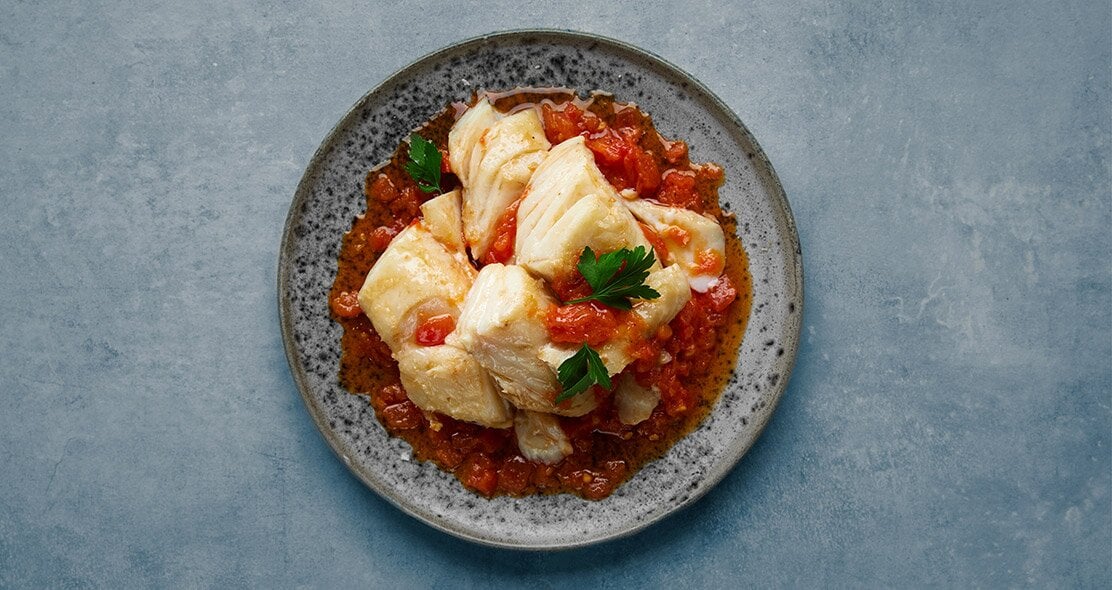 Bacalao salado Noruego con salsa de tomate